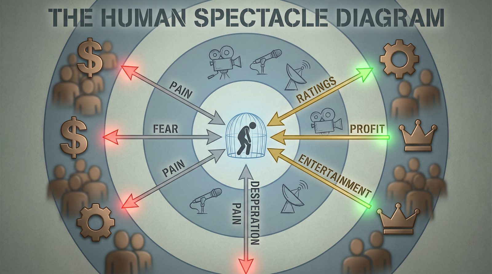 Symbolic illustration inspired by 'Dystopian Game Shows'
