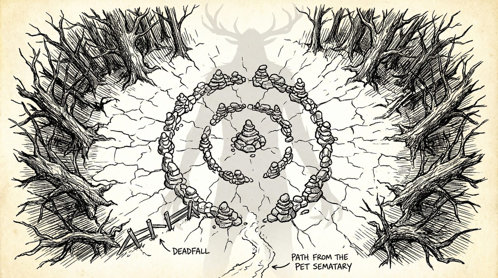 Conceptual editorial illustration inspired by 'Pet Sematary (1983)'