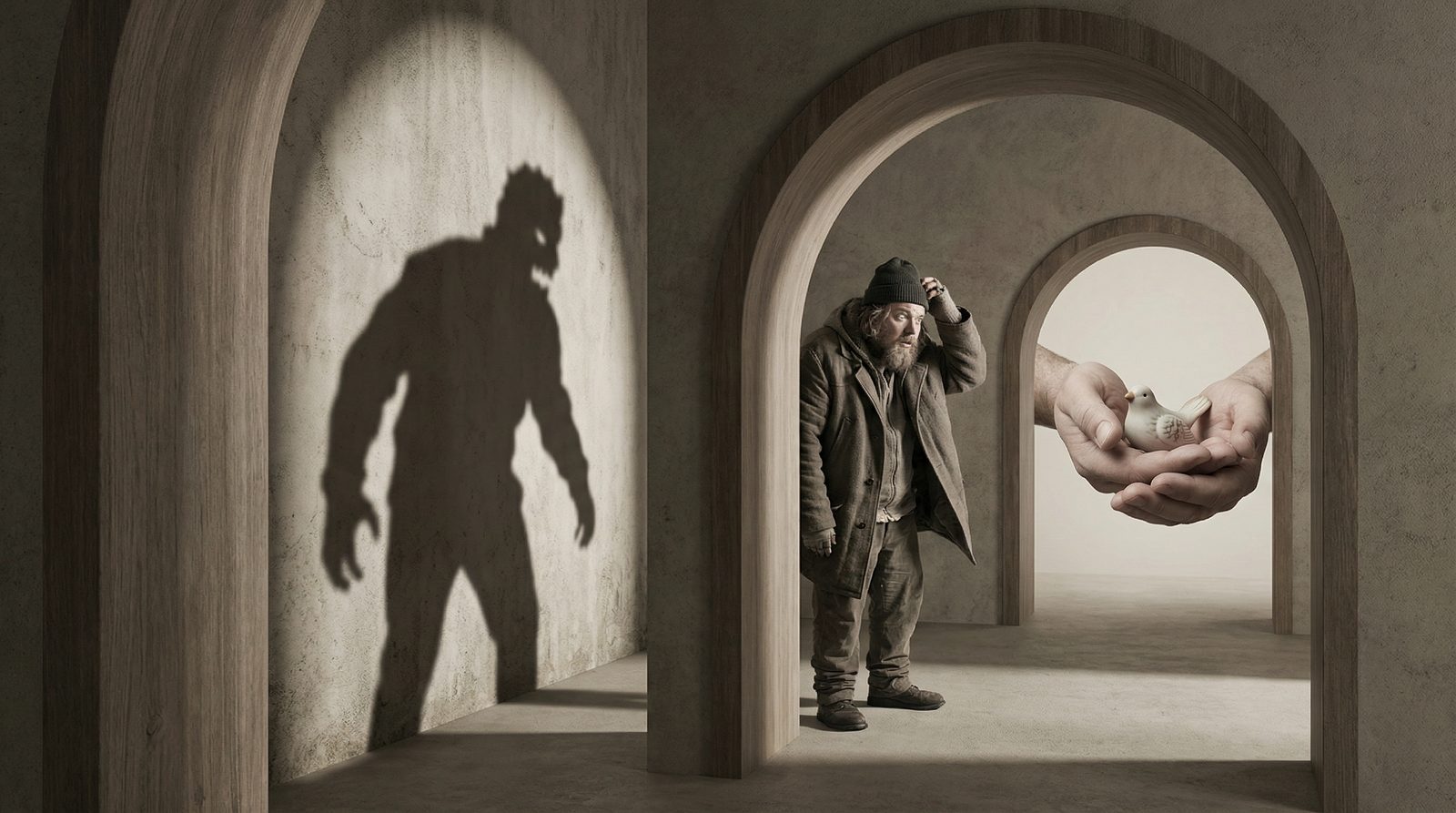 Symbolic illustration inspired by 'Lonely Giant Or Simpleton'