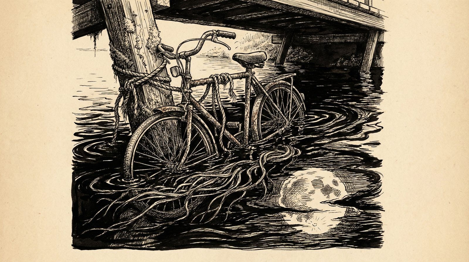 Conceptual editorial illustration inspired by 'cold moon over babylon'