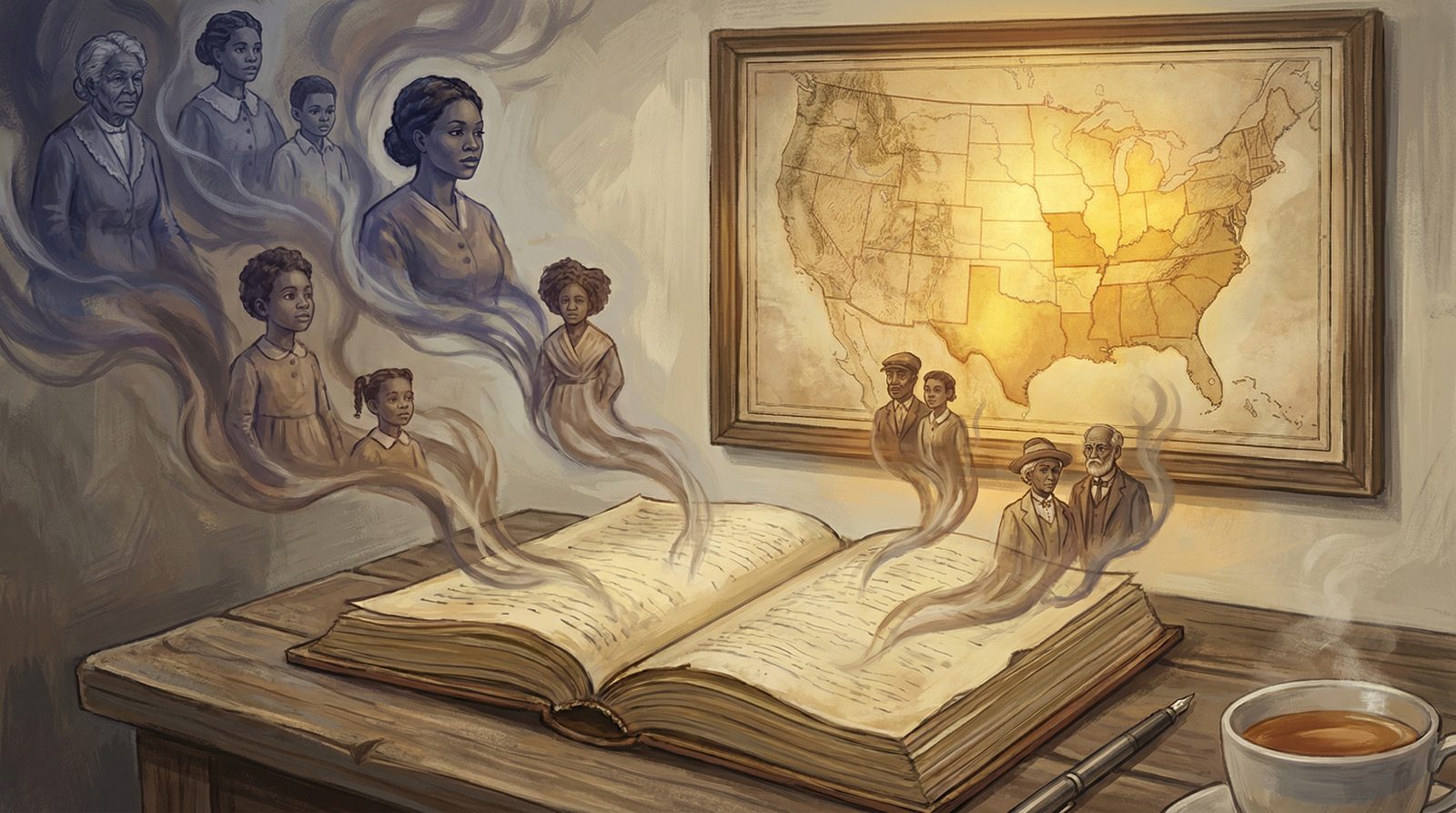 Editorial illustration inspired by 'Toni Morrison'