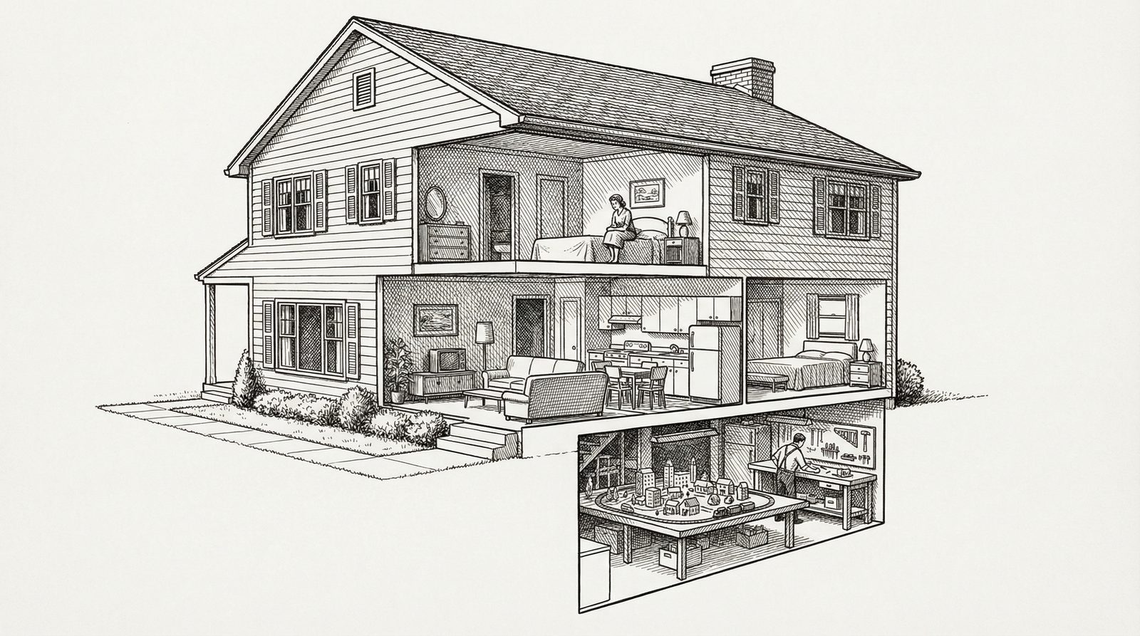 Conceptual editorial illustration inspired by 'small world (1981)'