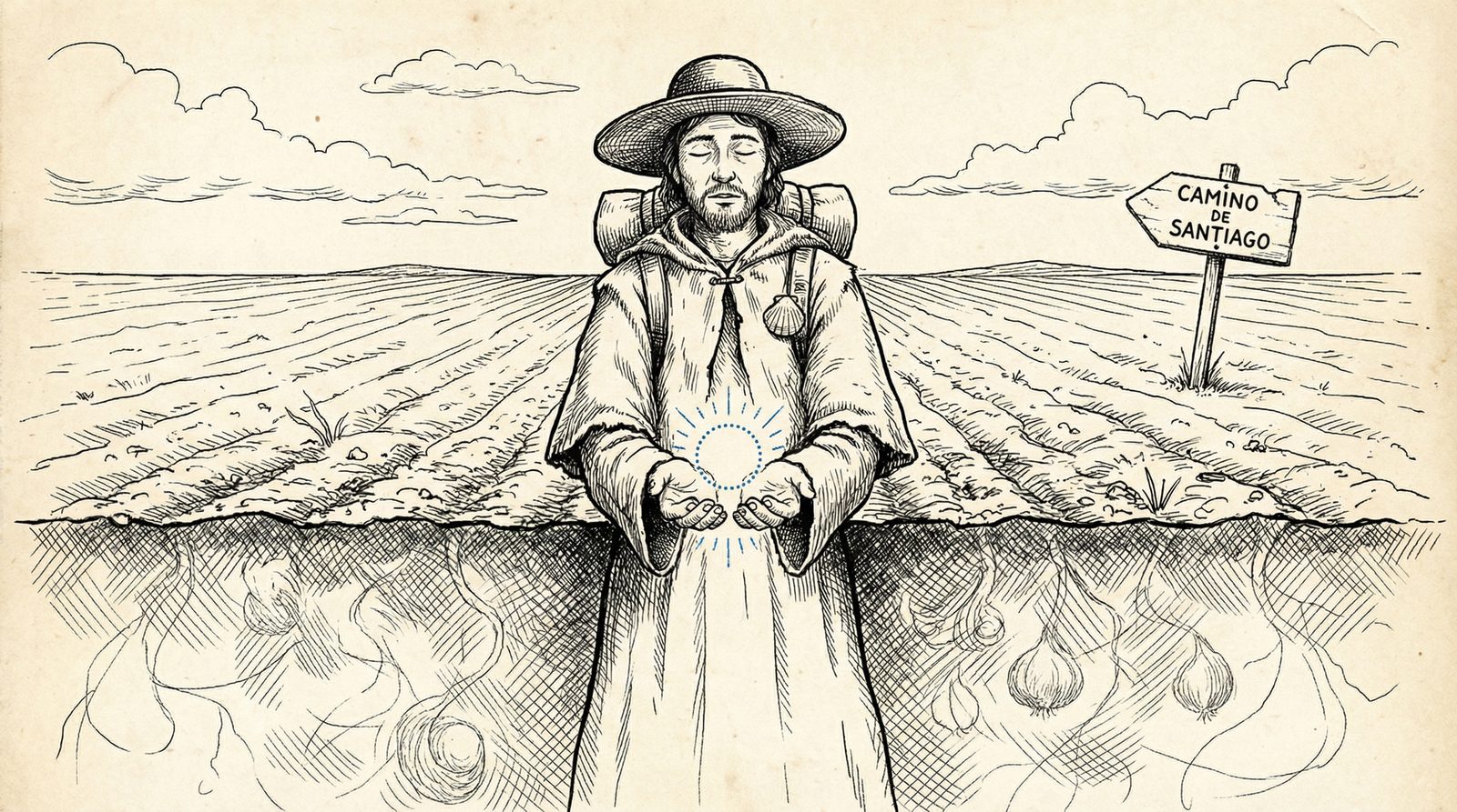 Conceptual editorial illustration inspired by 'The Pilgrimage'