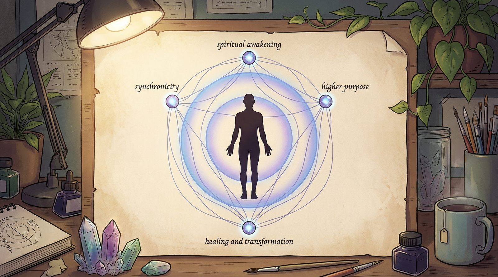 Editorial illustration inspired by James Redfield