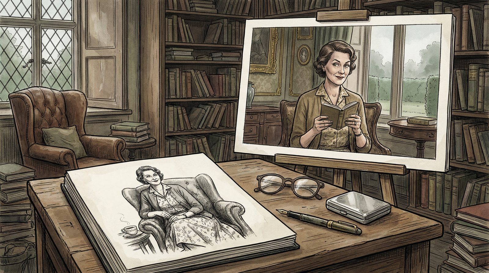 Symbolic illustration inspired by Nancy Mitford