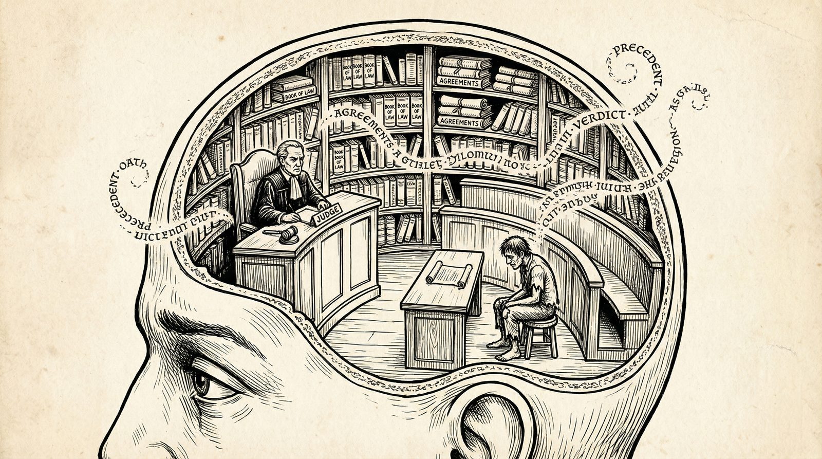 Conceptual editorial illustration inspired by 'The Four Agreements (1997)'