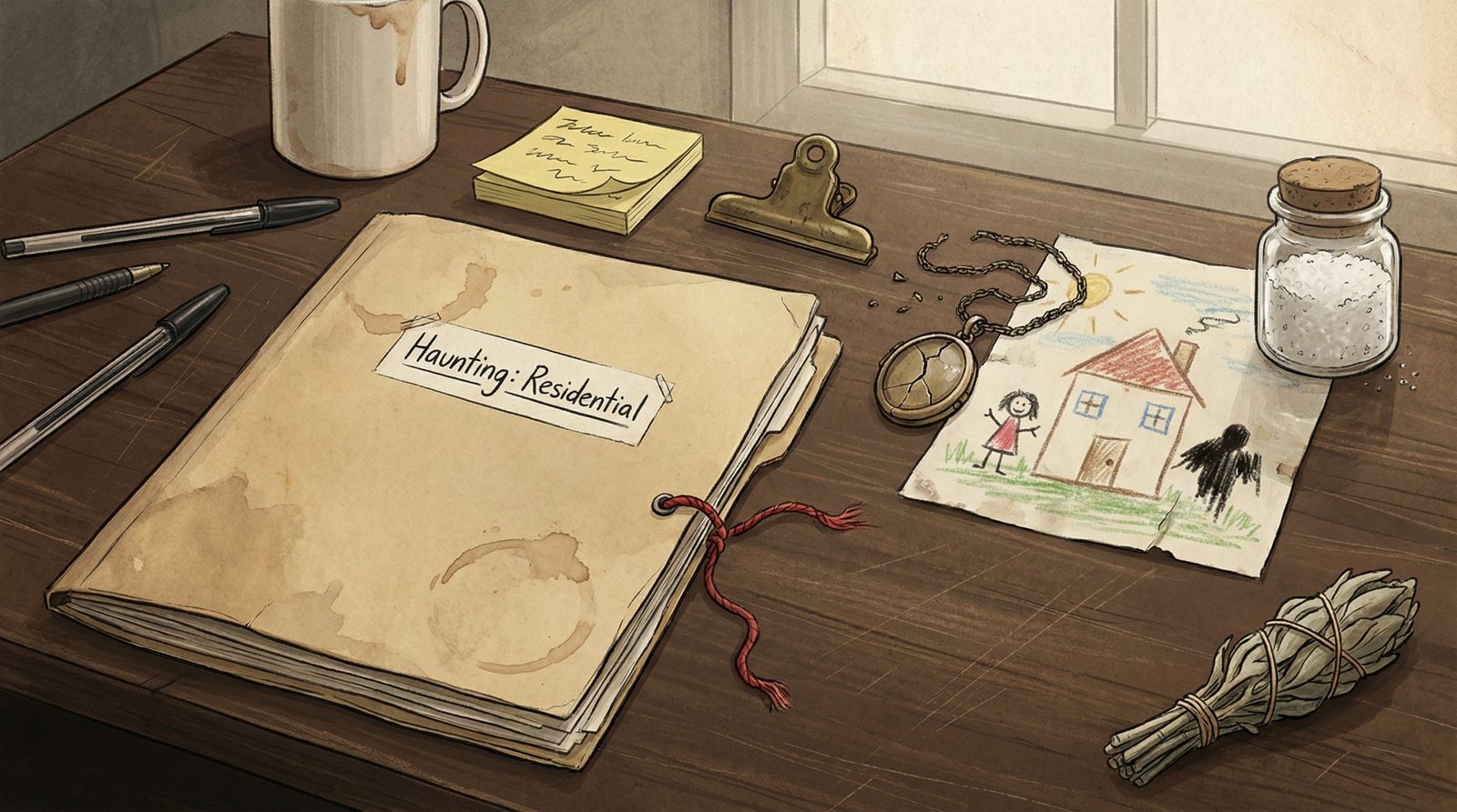 Editorial illustration inspired by 'Ghost Hunting Agency'