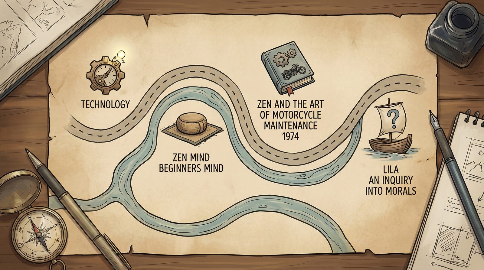 Symbolic illustration inspired by 'Robert M Pirsig'