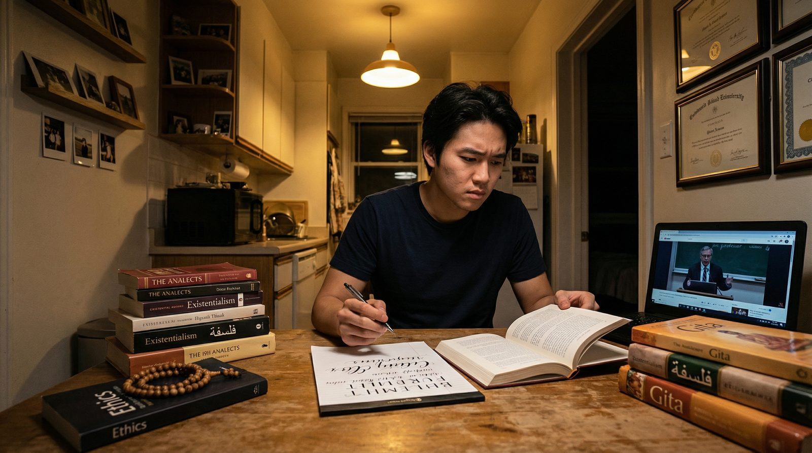 Conceptual illustration of the motif 'Eastwest Philosophical Synthesis'